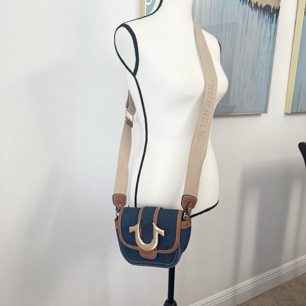 True Religion Horseshoe mini bag denim and faux leather shoulder strap - Picture 3 of 13